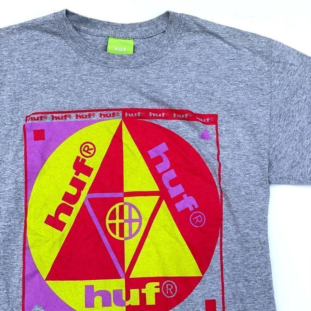 HUF T-shirt Mens Medium Grey Neon Logo Graphic Tee Skate Streetwear